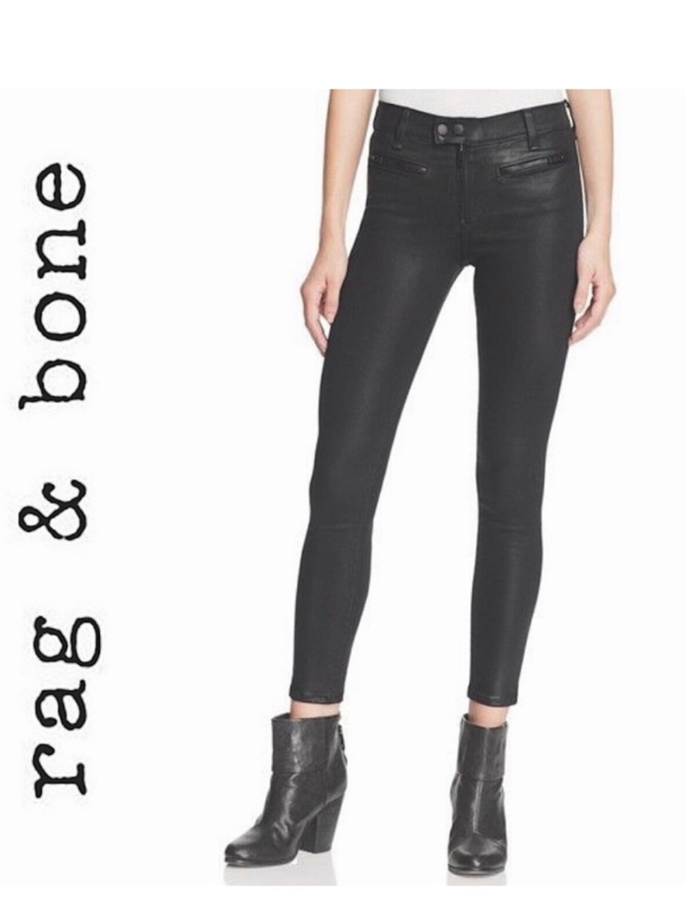 rag & bone Black Skinny Zip-Detail Pants